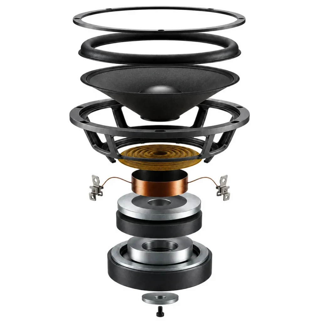 Illustrative exploded view of speaker driver components